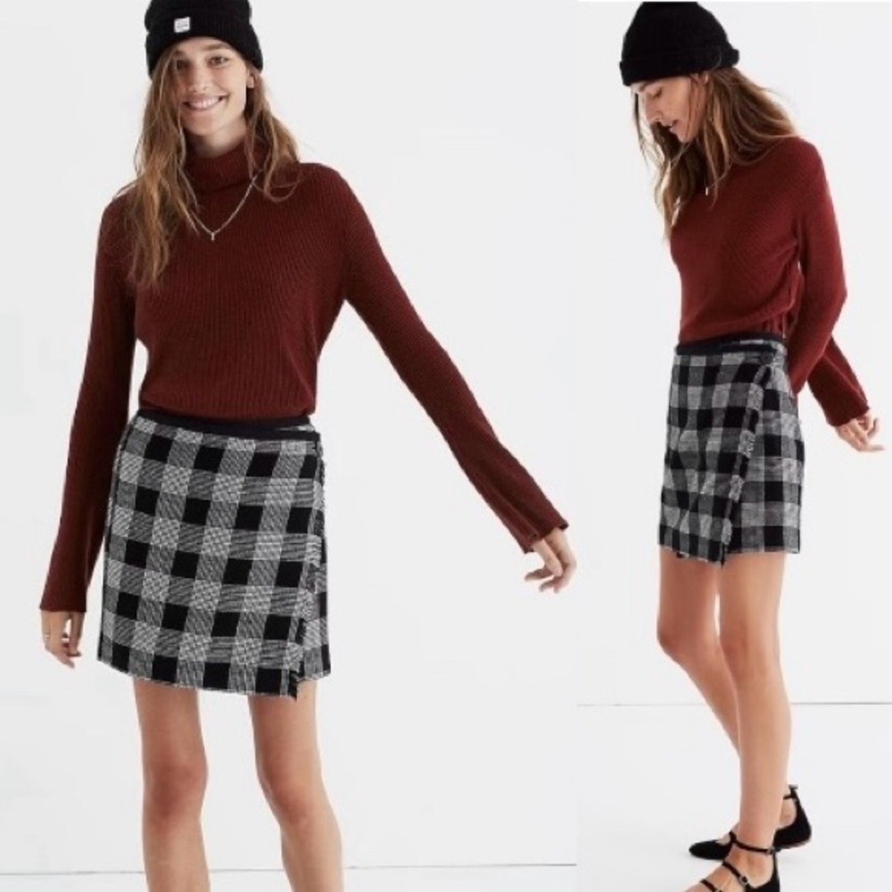 Madewell Black Gray Academy Plaid Wrap Skirt Size 4